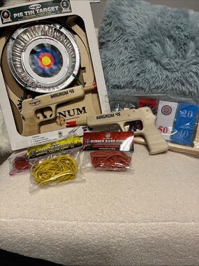 Magnum Wooden Rubber Band Gun Set with Target and Multi-Color Ammo